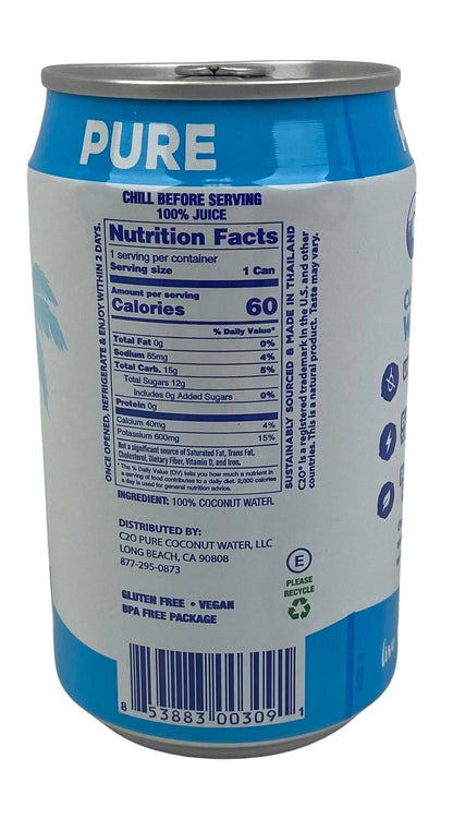 C2O Coconut Water 100% Pure (8 Can Pack)