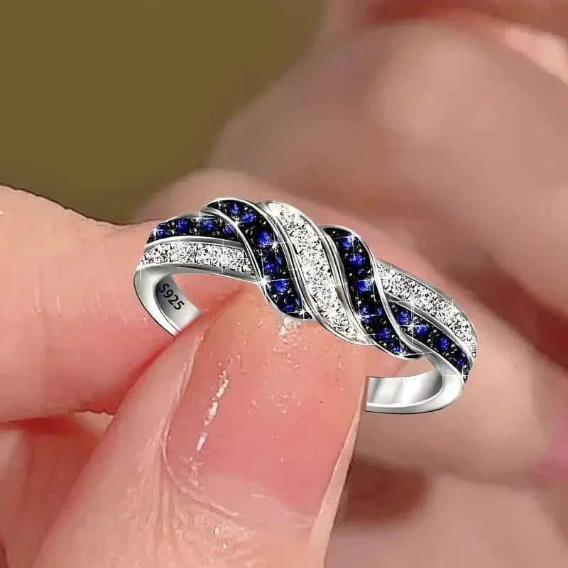 Sparkling Blue Cubic Zirconia Infinity Love Ring – 925 Sterling Silver