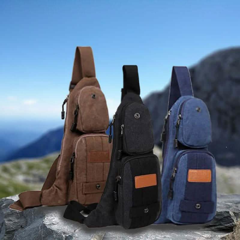 Canvas Shoulder Bag with Multiple Compartments