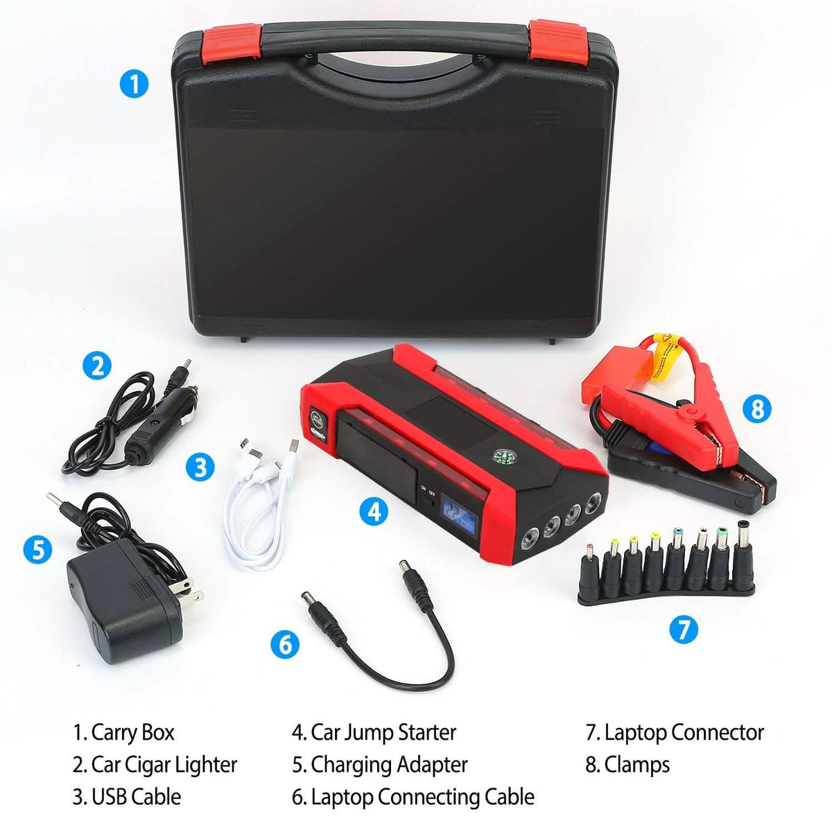 Car Jump Starter Booster with LCD Screen 4 Modes LED Flashlight
