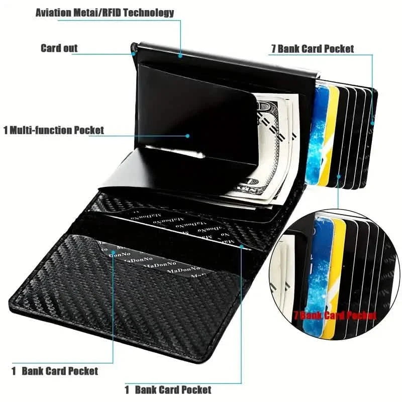 Carbon Fiber Credit Card Holder RFID Blocking, Slim Pop Up Minimalist Wallet