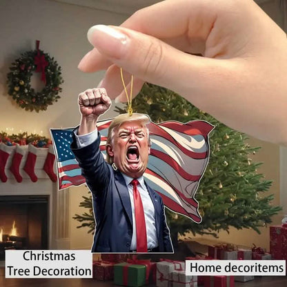 Caricature Style Trump Shouting Make America Great Again Acrylic Christmas Decorations