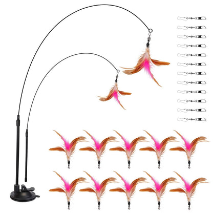 Cat Feather Wand Rod with 12 Pieces Feather Replacements for Cats
