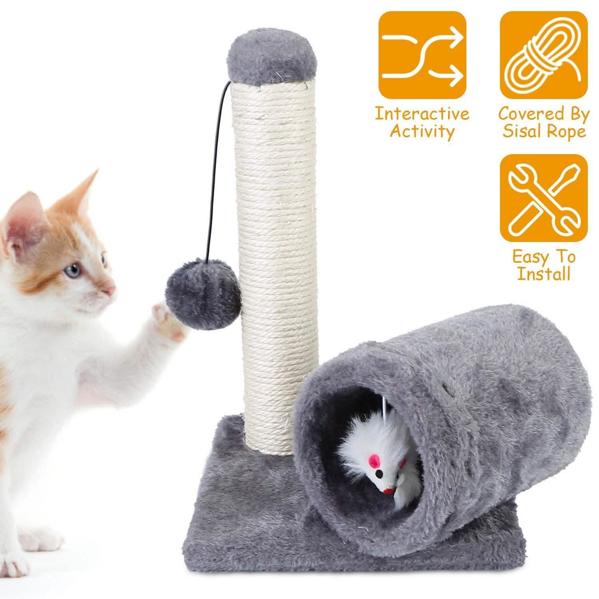 Cat Sisal Scratch Post Toy with Tunnel
