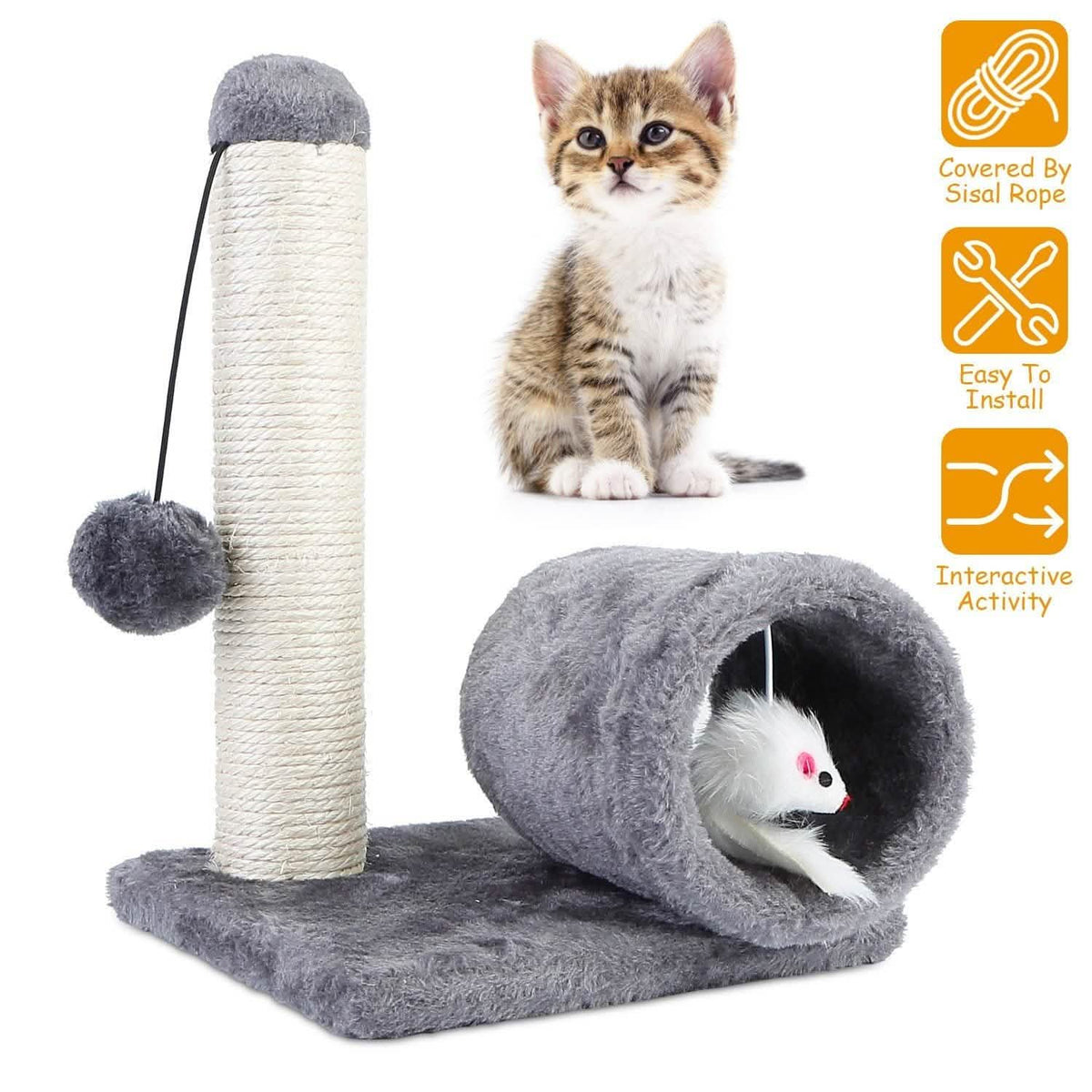 Cat Sisal Scratch Post Toy with Tunnel
