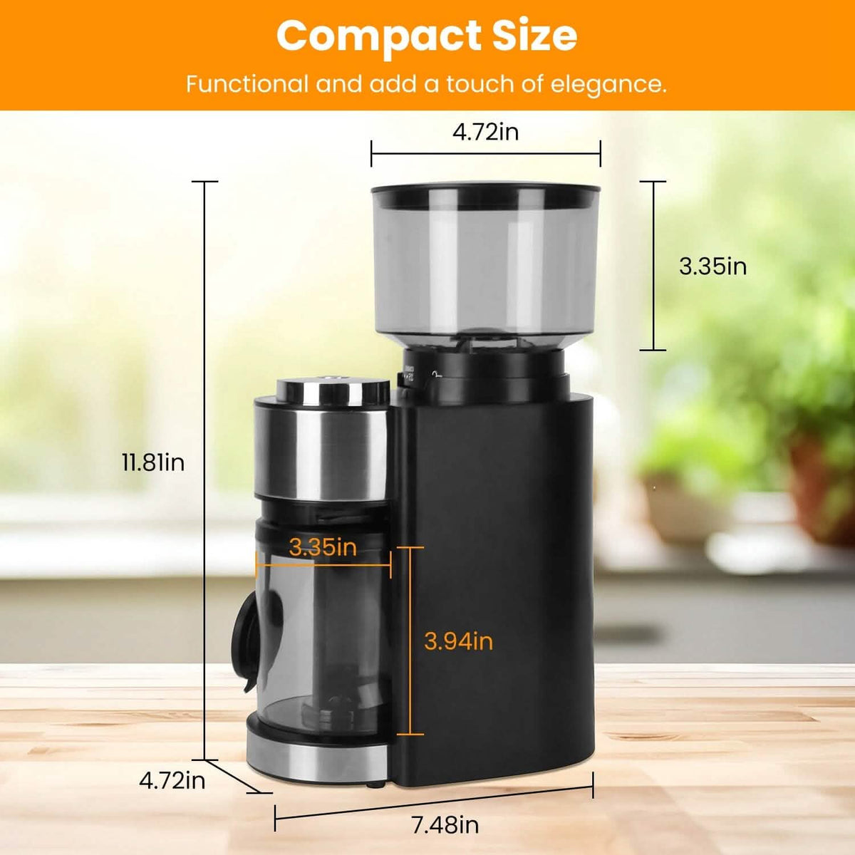 Conical Bur Coffee Bean Electric Grinder with 25 Grind Settings