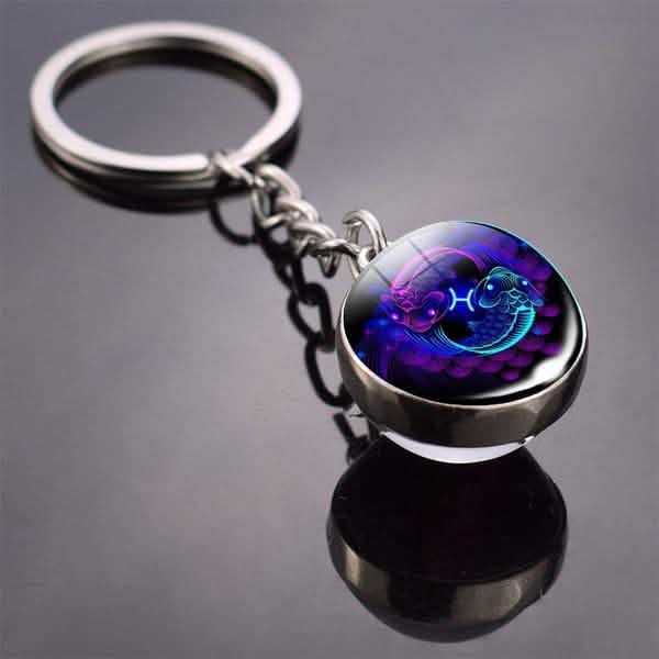 Constellation Double Side Cabochon Glass Ball Keychain