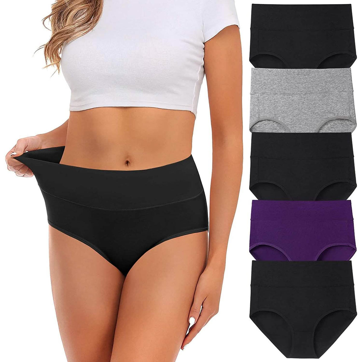 5-Pack: Cotton Mid Waist No Muffin Top Full Coverage Brief Ladies Underwear