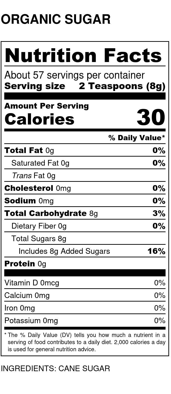 Granulated Sugar, Cane Juice Crystal, Organic