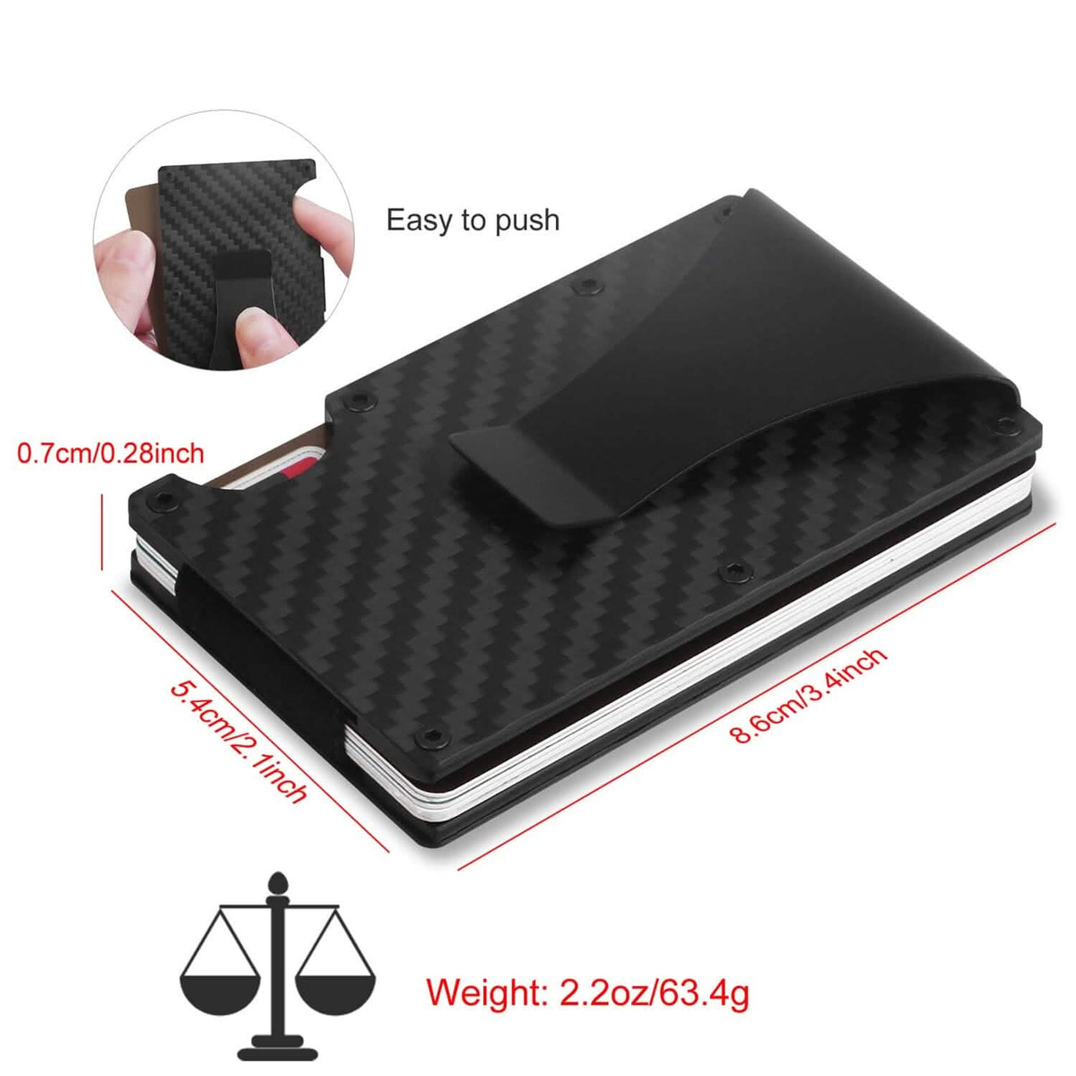Credit Card Holder with Cash Clip Carbon Fiber RFID Blocking Scan for Men