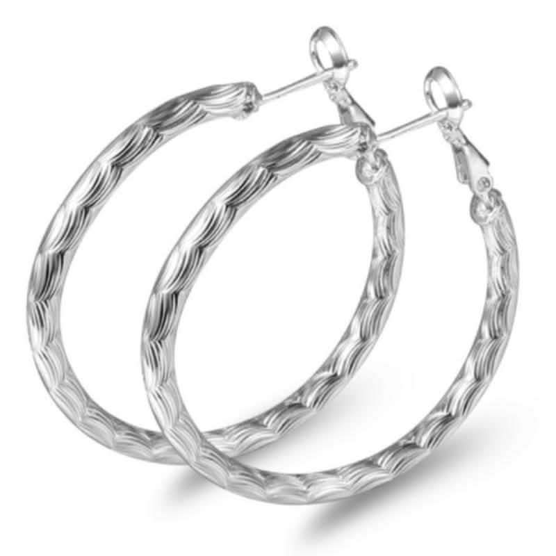 Diamond Cut Hoop Earrings In White Gold