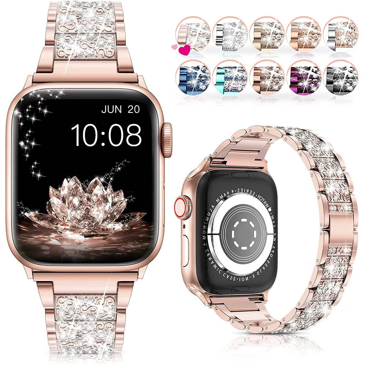 Diamond Rhinestone Stainless Steel Metal Wristband Strap