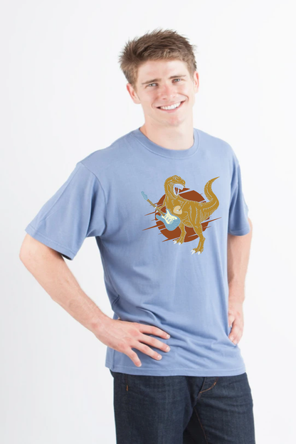 Dinosaur with a guitar Men's Bamboo Viscose/Organic Cotton Short Sleeve Graphic T-Shirt