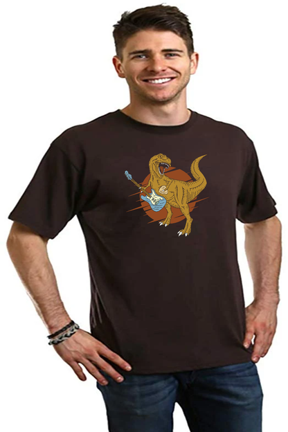 Dinosaur with a guitar Men's Bamboo Viscose/Organic Cotton Short Sleeve Graphic T-Shirt