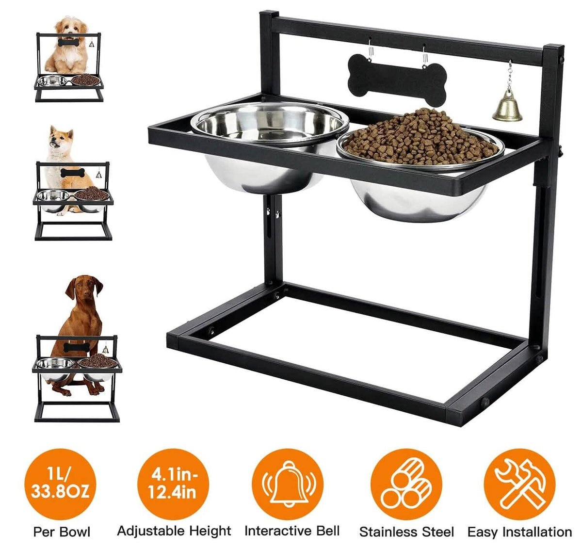 Dog Raised Bowls with Adjustable Height Stainless Steel
