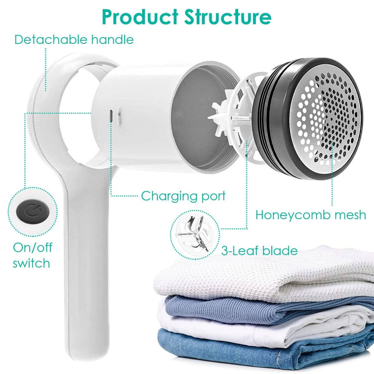 Electric Fuzz Pilling Trimmer Sweater Shaver with Detachable Handle
