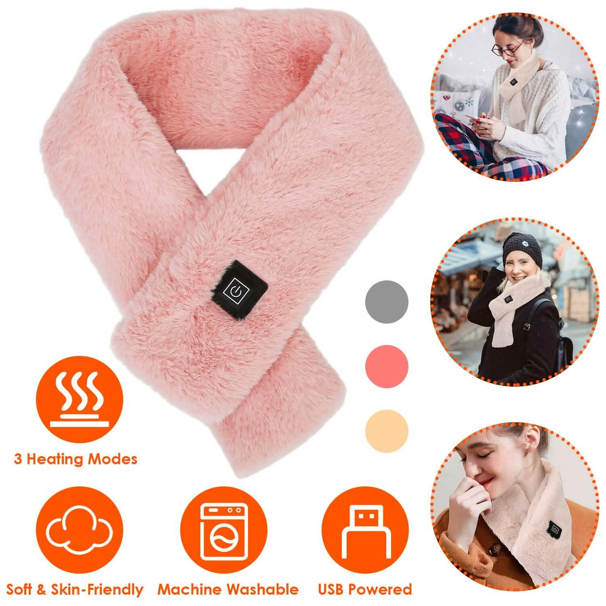 Electric Heated Scarf USB Heating Neck Shawl Soft Warm Scarves with 3 Heating Modes