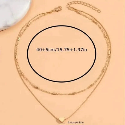 Elegant Simple Double Layer Choker Necklace with Heart Pendant