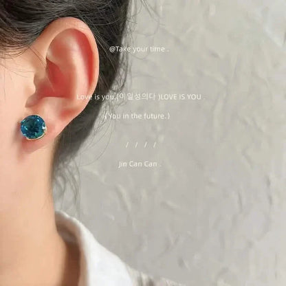 European and American Style Copper Earrings with Blue Zirconium