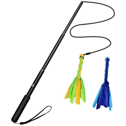 Extendable Dog Flirt Pole with 2 Replaceable Interactive Tail Toys
