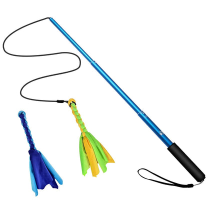 Extendable Dog Flirt Pole with 2 Replaceable Interactive Tail Toys