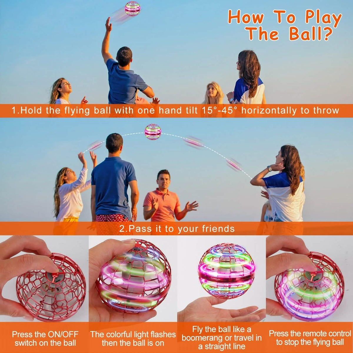 Flying Ball Toys 360¬∞ Rotating Hand Controlled Flying Orb Hover Ball with RGB Lights