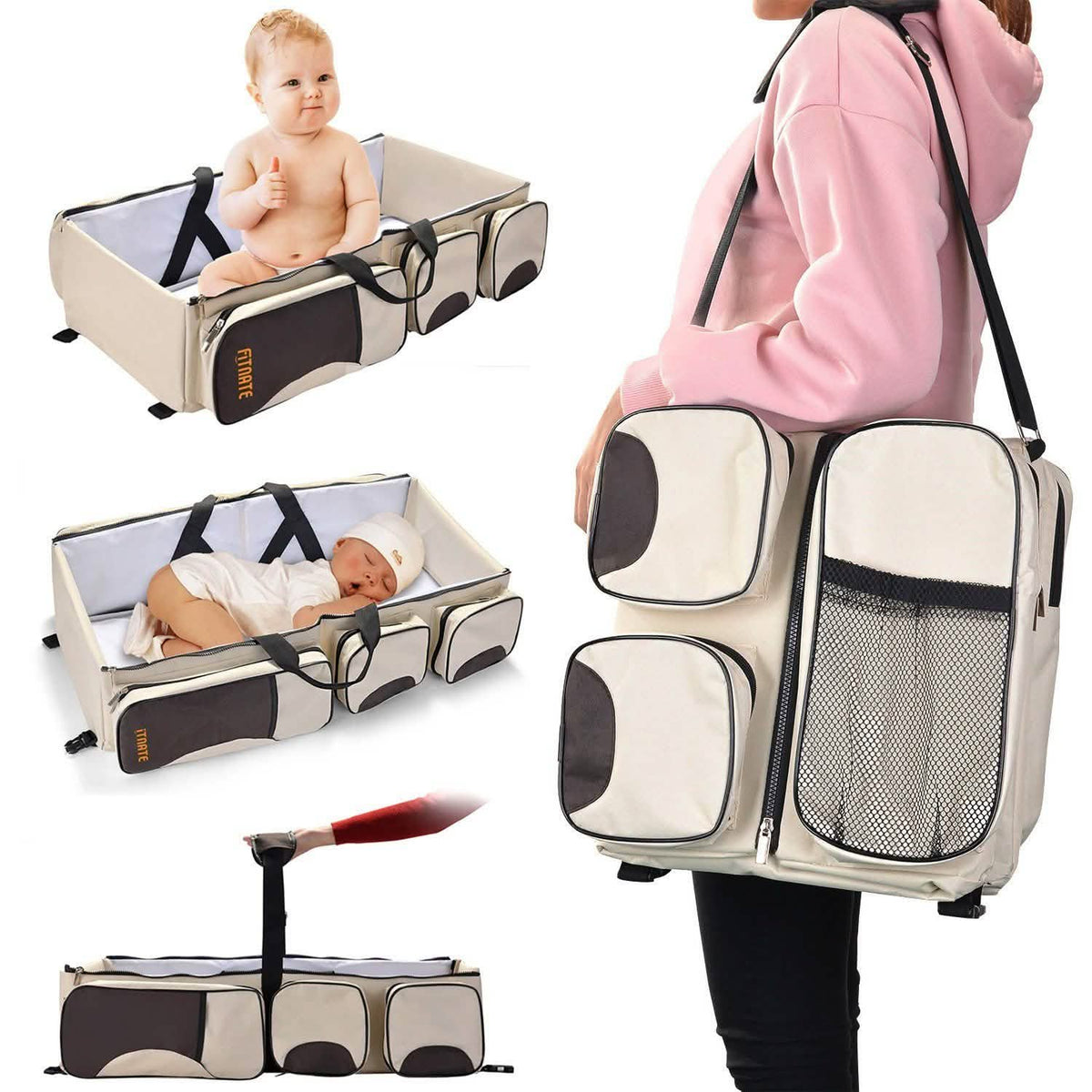 Foldable 3-in-1 Tote Bag Baby Bed Changing Station Travel Carrycot