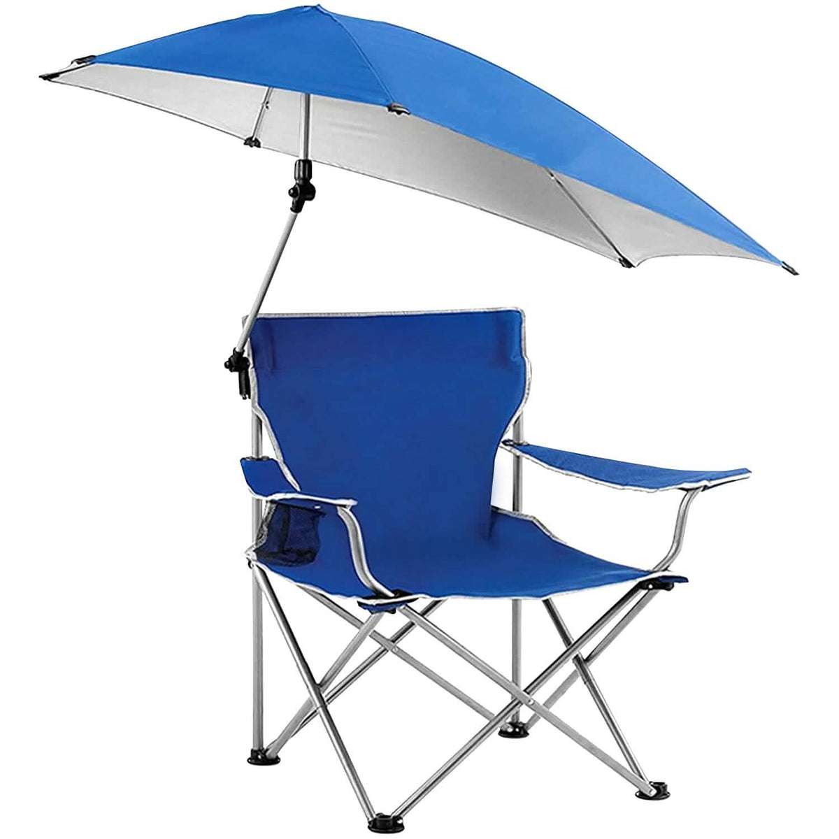 Foldable Beach Chair with Detachable Armrest Adjustable Canopy Stool with Cup Holder