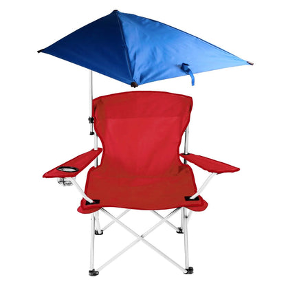 Foldable Beach Chair with Detachable Armrest Adjustable Canopy Stool with Cup Holder