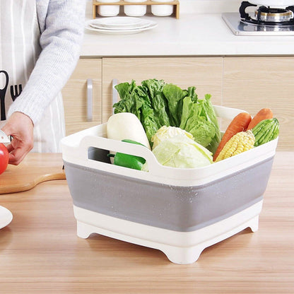 Foldable Dish Tub Washing Basin Collapsible Draining Pan Strainer Food Basket
