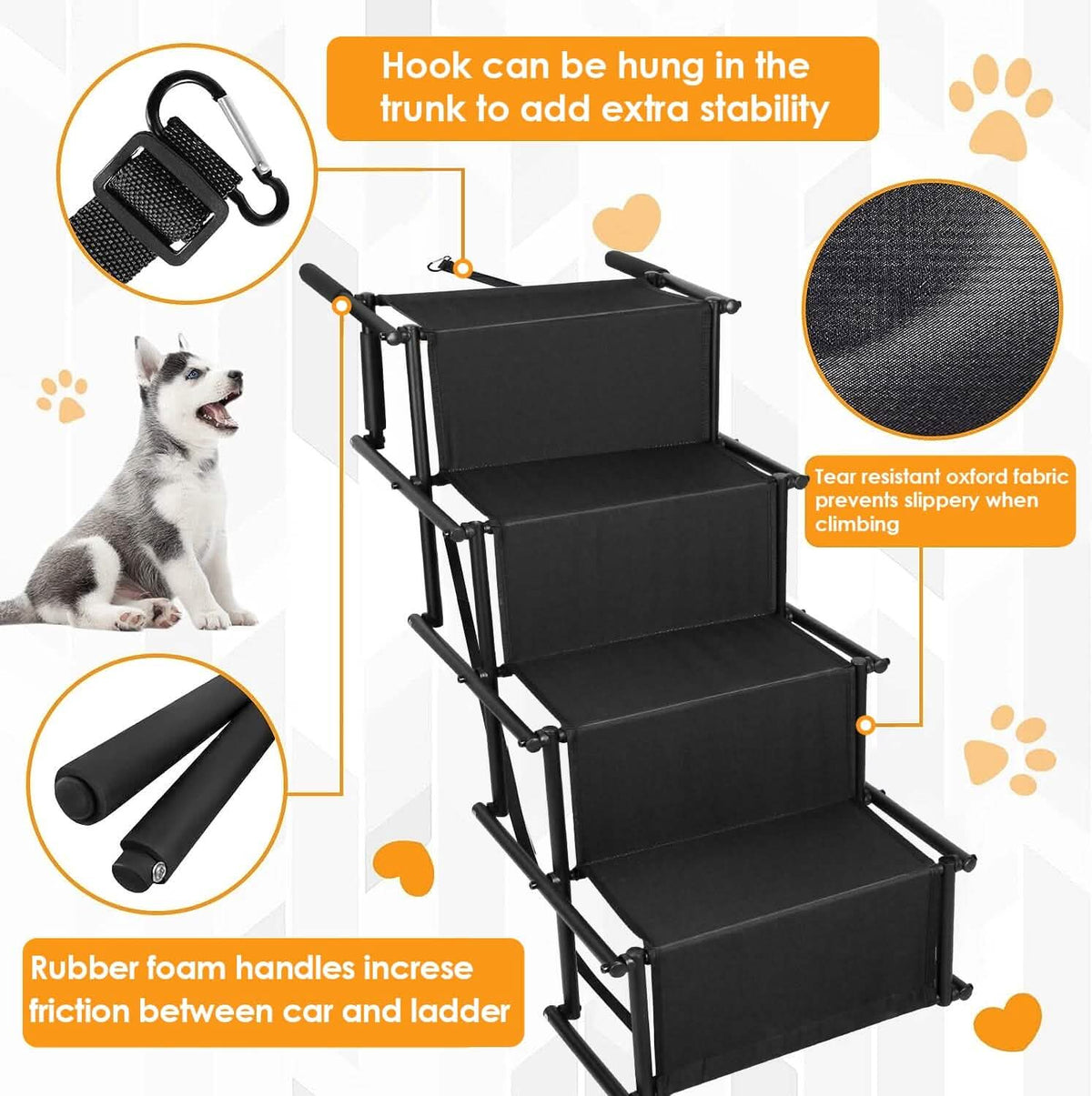 Foldable Dog Ramp 4 Step Collapsible Non Slip Stairs
