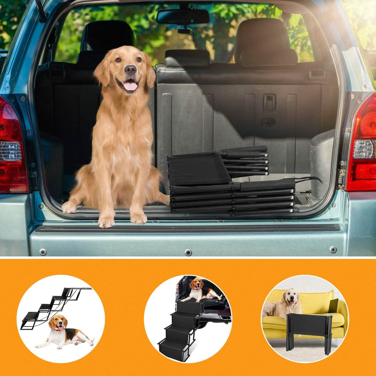 Foldable Dog Ramp 4 Step Collapsible Non Slip Stairs