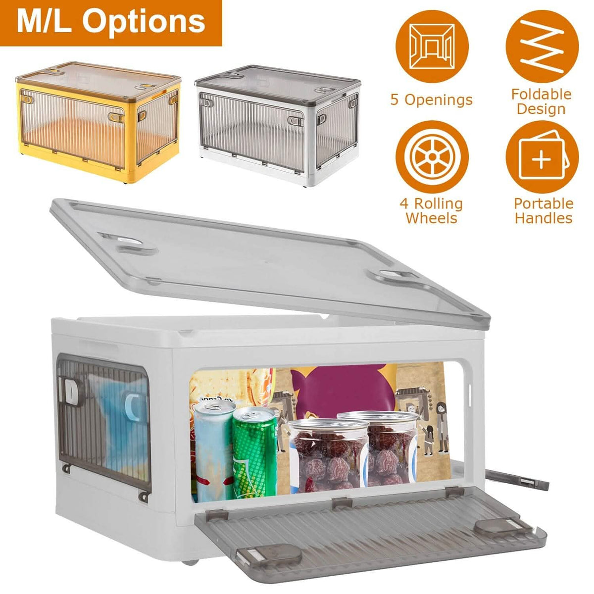 Foldable Storage Bins with Lid 4 Doors Collapsible Stackable with Lock