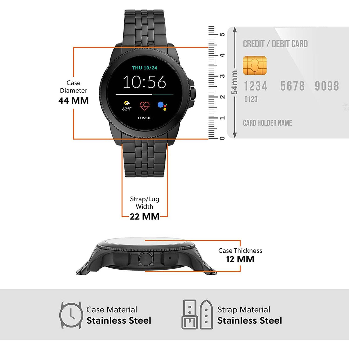 Fossil Men's Gen 5E 44mm Stainless Steel Touchscreen Smartwatch with Alexa