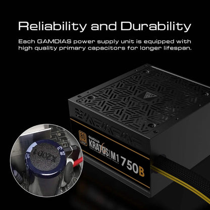 GAMDIAS RGB Gaming PC Power Supply 750W 750 Watt PSU Kratos M1-750B (Refurbished)