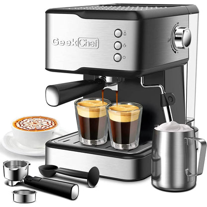 Geek Chef Espresso Machine Coffee with Milk Frother Steam Wand