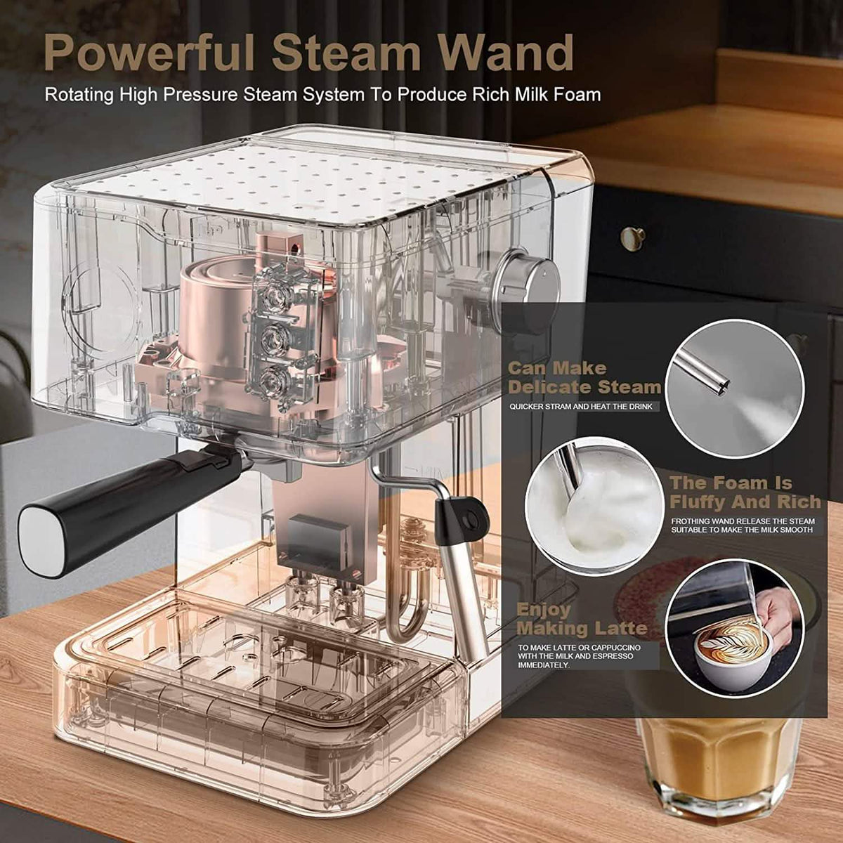 Geek Chef Espresso Machine Coffee with Milk Frother Steam Wand