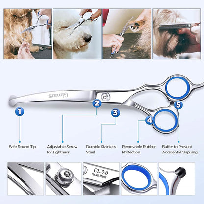 Gimars 6-in-1 Professional Stainless Steel Safety Pet Grooming Scissors