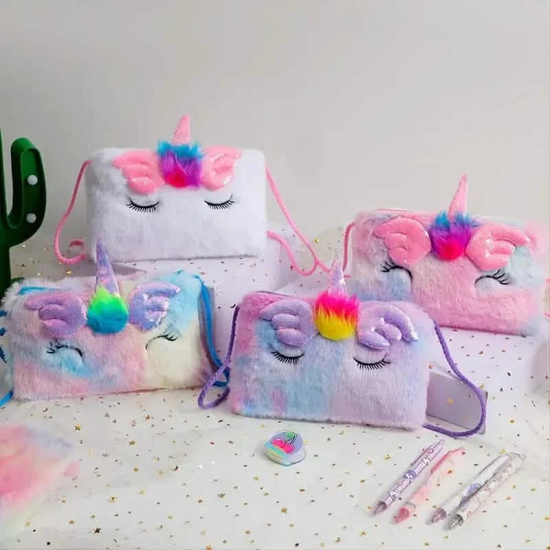 Girls Cute Sequin Plush Unicorn Tie Dye Bag
