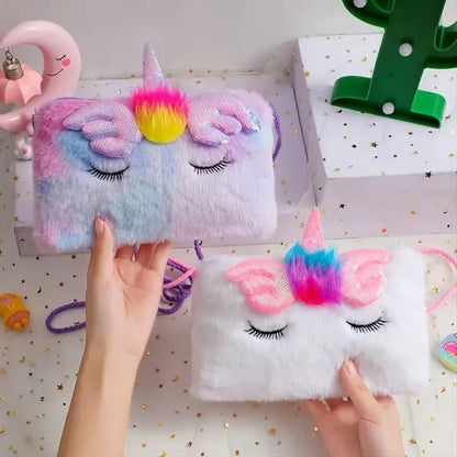 Girls Cute Sequin Plush Unicorn Tie Dye Bag