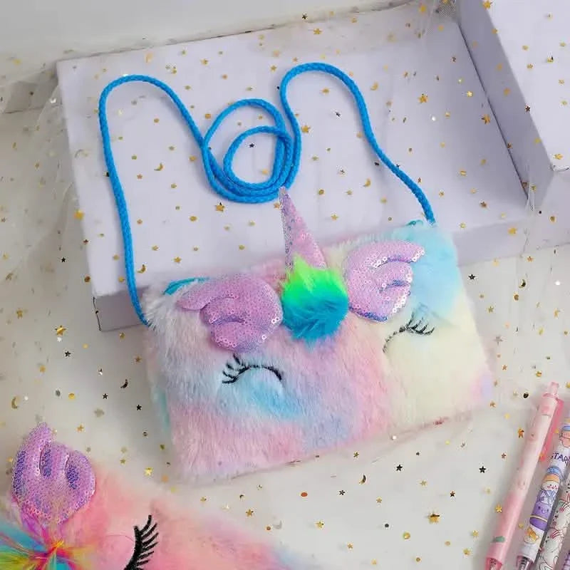 Girls Cute Sequin Plush Unicorn Tie Dye Bag