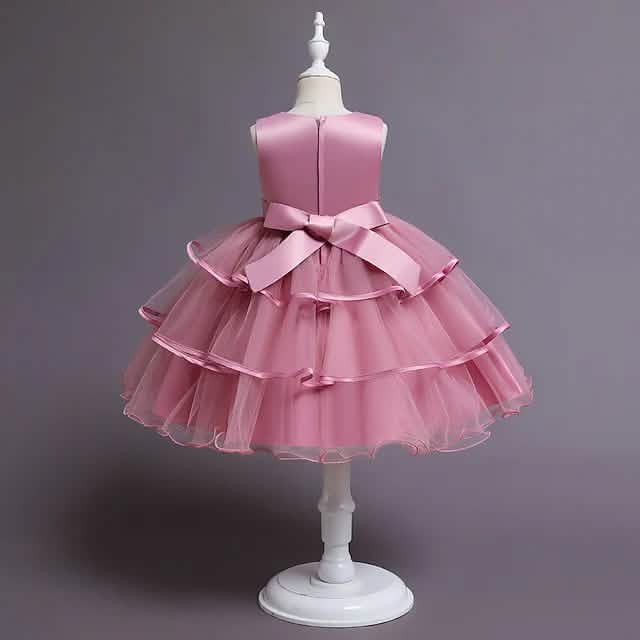Girls' Patchwork Mesh Bow Party Dress