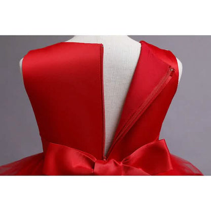 Girls' Patchwork Mesh Bow Party Dress