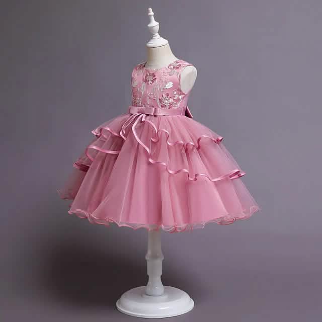Girls' Patchwork Mesh Bow Party Dress