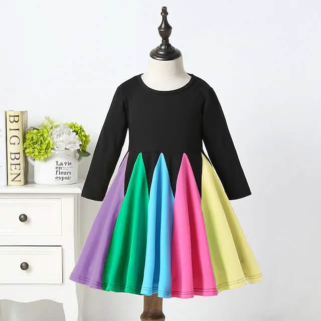 Girls' Rainbow Casual Dress
