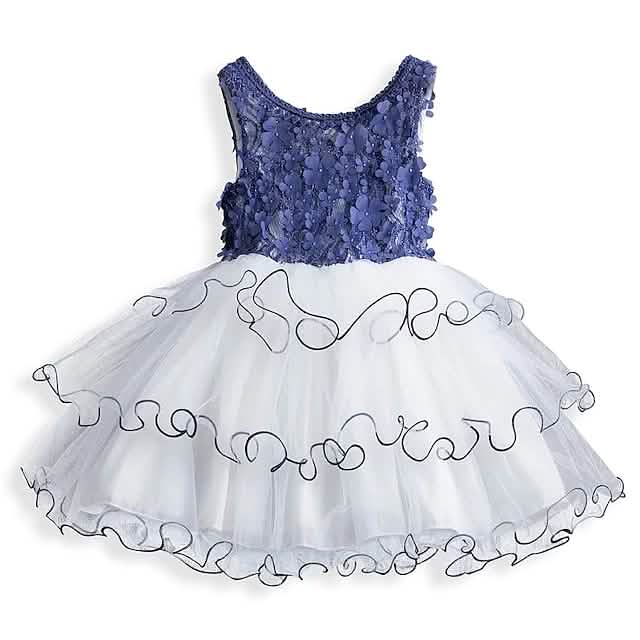 Girls' Ruffle Mesh Embroidered Dress