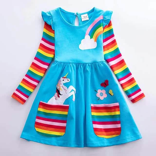 Girls' Unicorn Rainbow Flower Dress