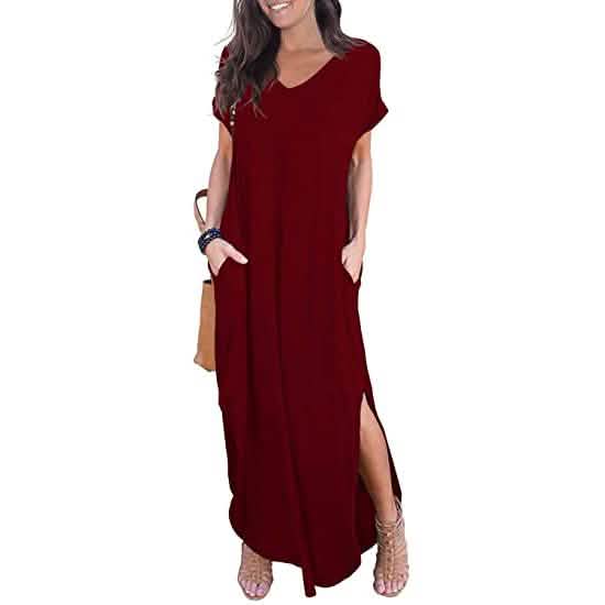 Women's Casual Loose Pocket Split Maxi Dress