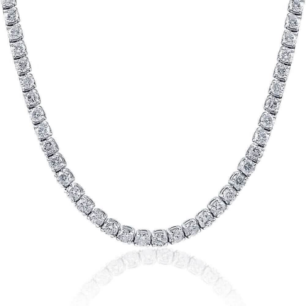 Huge 23 Ct TW Round Cut Natural Diamond Tennis Necklace 14K White Gold 18"