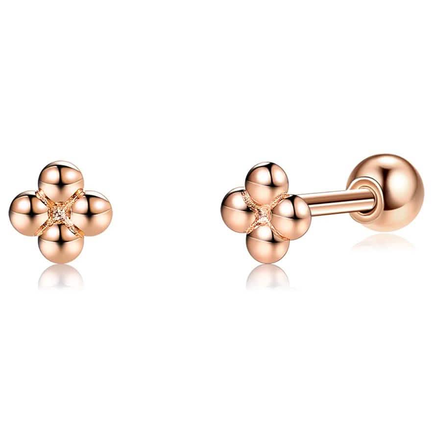 INALIS 925 Sterling Silver Minimalist Small Cute Stud Cross Flower Earrings